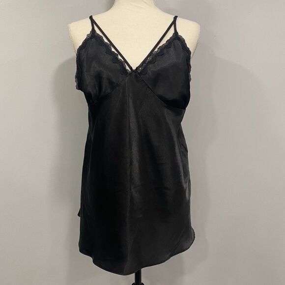 AMBRIELLE XL Black Silky Intimate Strappy Camisole Top Lace Whimsigoth Romantic - Picture 1 of 16